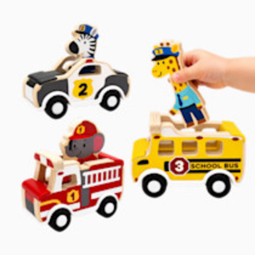 Little Acorn Wooden Pull Back Cars with Mix & Match Characters - Wood
