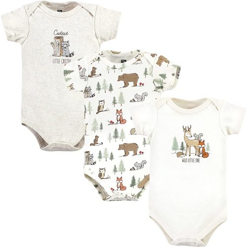 Hudson Baby Unisex Baby Cotton Bodysuits, Forest Animals 3-Pack, 0-3 Months