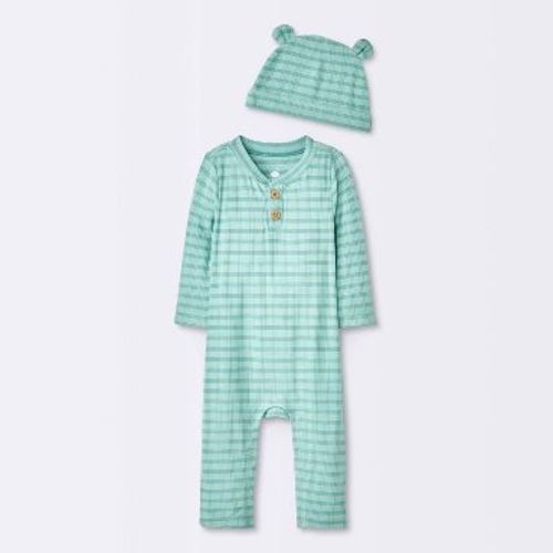 Baby Boys' Jacquard Checkered Romper & Hat - Cloud Island™ Blue Newborn