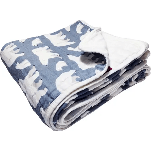 Muslin Baby Blanket - 100% Organic Cotton Toddler Quilted Blanket for Crib, Stroller, Daycare, Travel，47x47 inches, Polar Bear
