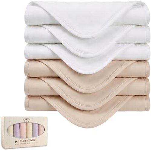 Baby Burp Cloths 6-Pack, Soft & Absorbent 100% Cotton Muslin for Newborns, Large 22x10 Inches, No Shrinkage, Ideal, CPC Certified, Safe for Babies (Nude, White)