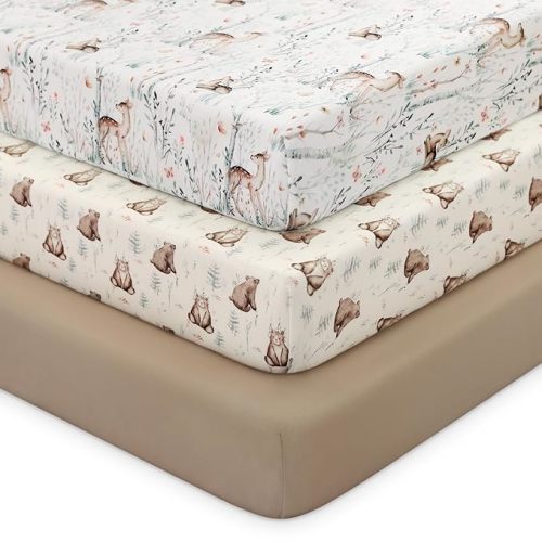 Looxii Baby Crib Sheets for Boys Girls, 3 Pack Fitted Crib Sheet for Standard Crib and Toddler Mattress, Ultra Soft Breathable Microfiber Baby Sheet 52x28x8in