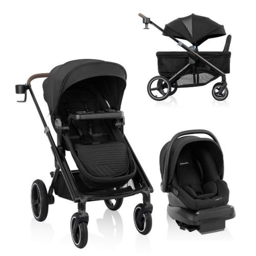 Evenflo Transformer Travel System Stroller with LiteMax Infant Car Seat - Black: Bassinet Reclining Seat, Forward or Rear Facing, Adjustable Handle
