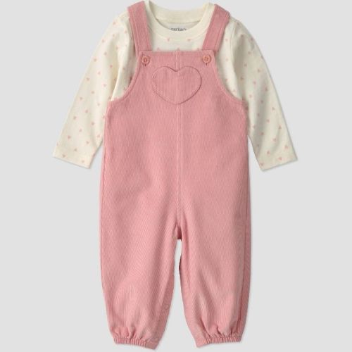 Carter's Just One You® Baby Girls' 2pc Long Sleeve Bodysuit and Cord Heart Overalls Set - Pink 3M