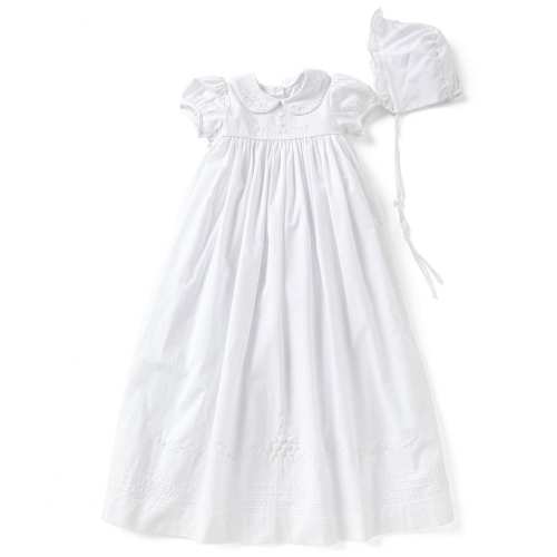 Edgehill Collection Baby Girls Newborn-12 Months Peter Pan Collar Christening Gown & Matching Bonnet