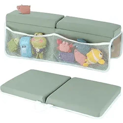 Baby Bath Kneeler and Elbow Rest Pad Set, 1.5 Inch Thick Memory Foam Soft Bath Kneeler with Bath Toys Organizer, Non-Slip, Quick-Dry, Foldable Kneeling Mat, Ideal Gift for Parents