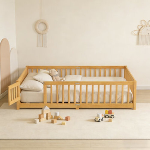 Ophelia & Co. Montessori Floor Bed With Door,slat And Safety Guardrails For Kids | Wayfair