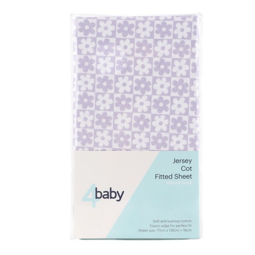 4Baby Cot Fitted Sheet Daisy Lilac