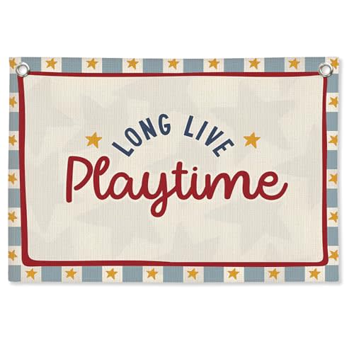 Playroom Wall Decor, Long Live Playtime Linen Canvas Banner,Toddler Playroom Decor Kids Room Nursery with Star Pattern Wall Decor for Toddler Boys Toy Room Bedroom,30x20 Inch