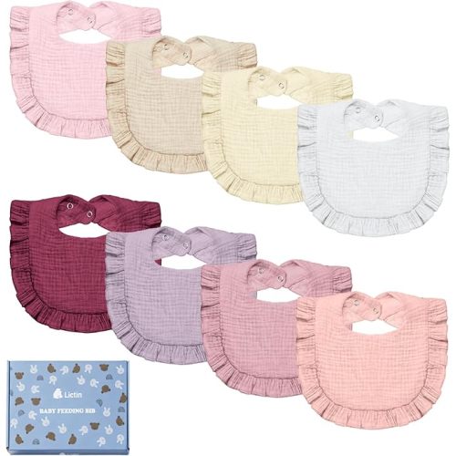 Lictin 8-Pack Muslin Baby Bibs - Bandana Drooling and Teething Bibs, Unisex Cotton