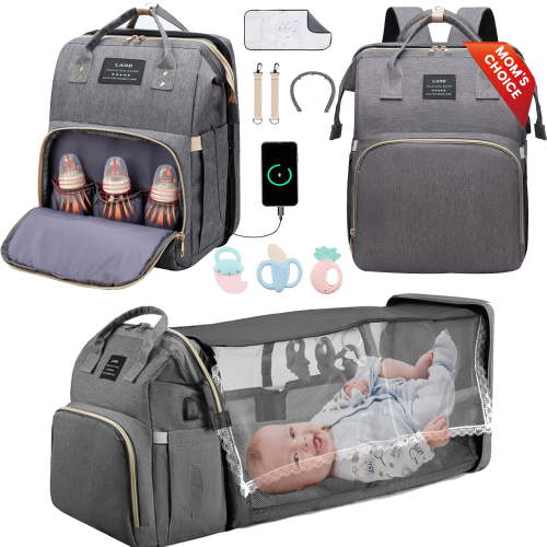 Bozvloh Large Baby Diaper Bag Backpack with USB Charging Port & Stroller Straps, Gray