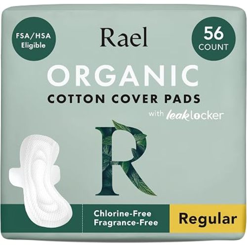 Rael Organic Cotton Cover Sanitary Pads for Women Moderate (Regular, 56 Ct)