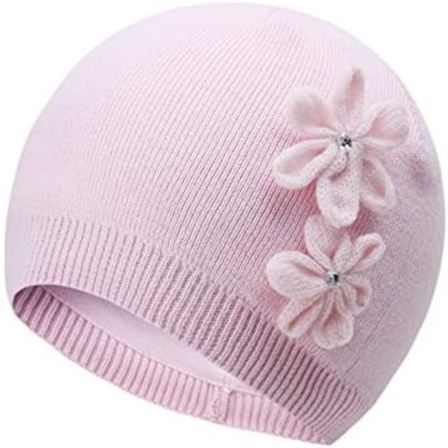Vivobiniya Toddler and Baby Girl Winter Knit Flower Hats Infant Beanie Pink and White 0-6Y