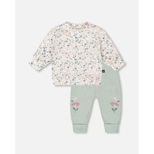Deux par Deux Girl Organic Cotton Evolutive Pant and Long Sleeve Top Set Jade Green