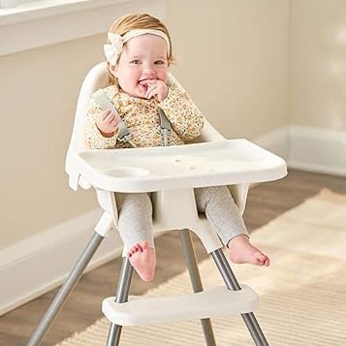Regalo High Chair for Babies and Toddlers, Easy to Clean, Sturdy Award Winning Brand, Removable Oversized Tray with Cup Holder, Five Point Harness, White