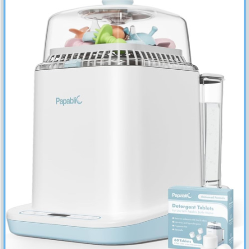 Papablic Bottle Washer Pro, Bottle Washer & Sterilizer & Dryer, 4-in-1 Bottle Washer Sanitizer for Bottles, Pump Parts, C-Section& Baby Essentials - Quick & Clean with 60 Detergent Tablets