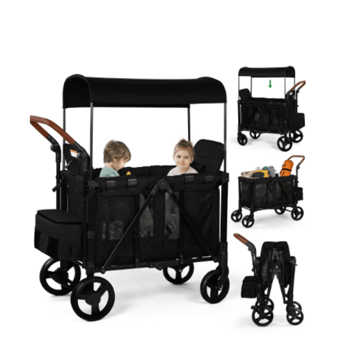 Vomeast Stroller Wagon With Canopy, Black, 2 Seater
