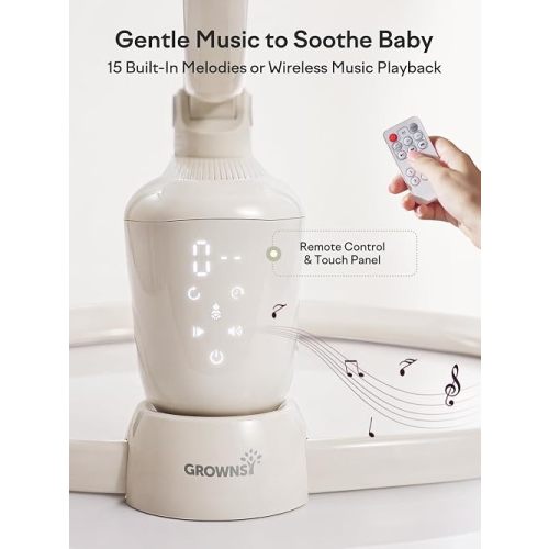 Grownsy Baby Swings for Infants, Dual Motion Side-to-Side & Front-to-Back Baby Swing Rocker with 5 Speeds and Built-in Music, 270° Seat Rotation, 5-Point Harness for Newborn 0-9 Months
