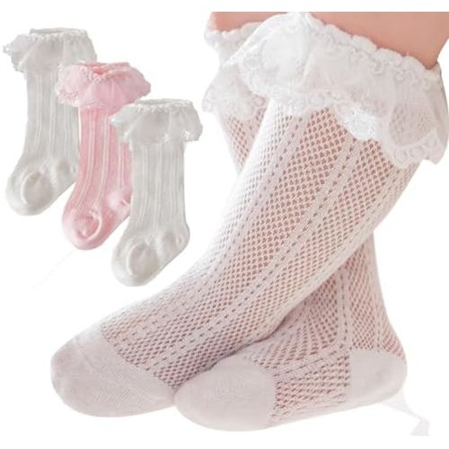 Baby Knee High Socks Non Slip Grip Ankle Socks Ruffled Long Stockings for Infants Toddlers Kids Boys Girls