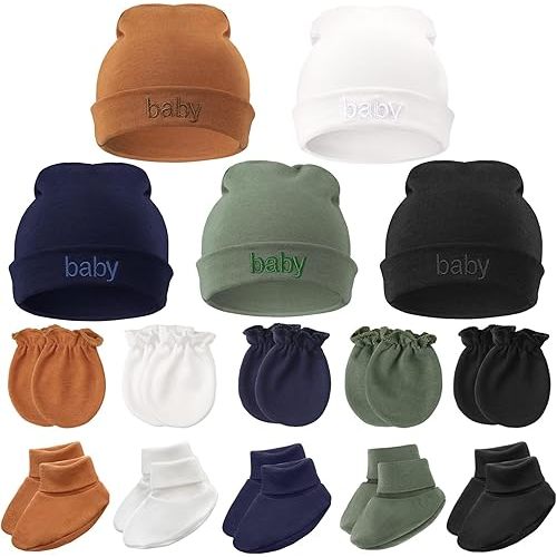 BQUBO Newborn Baby Hat Mittens Socks Set Infant Cotton Beanie Gloves Thick Warm Socks for 0-6 Months Boys Girls