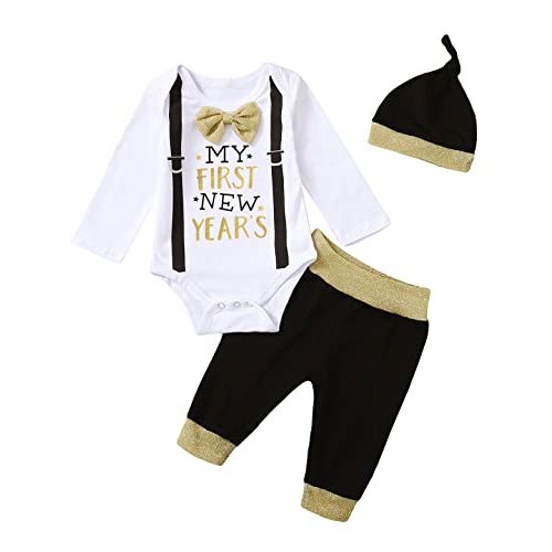 Detigee Baby Boy First New Year's Outfit Infant Gentleman Pant Clothing Set with Hat