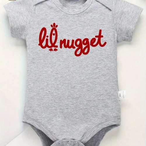 Cotton Baby One-Piece Dress - Featuring Cute Letter Patterns, With A Round-Neck Casual Design, In Light Gray With A Red Heart Pattern | SHEIN USA
