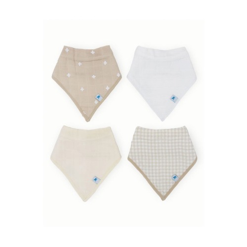 4-Pack Fleece & Cotton Muslin Bandana Bib, One Size