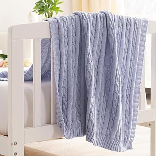 NTBAY 100% Pure Cotton Cable Knit Toddler Blanket, Super Soft Warm Breathable 30x40 Baby Blanket for Crib, Stroller, Nursery, Travel, Newborn, 30x40 Inches, Light Purple
