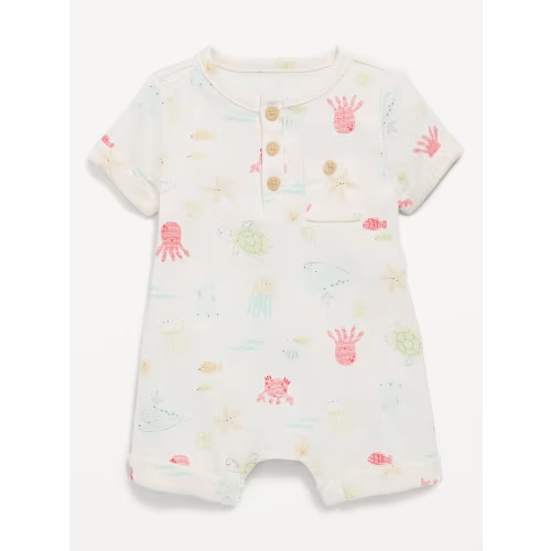 Printed Ribbed Henley Pocket One-Piece Romper for Baby