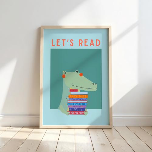 8x10 Cute Crocodile Print for Kids - Reading Poster
