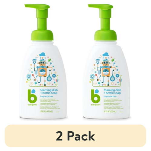 (2 pack) Babyganics Foaming Dish Soap, Pump Bottle, Fragrance Free, 16oz