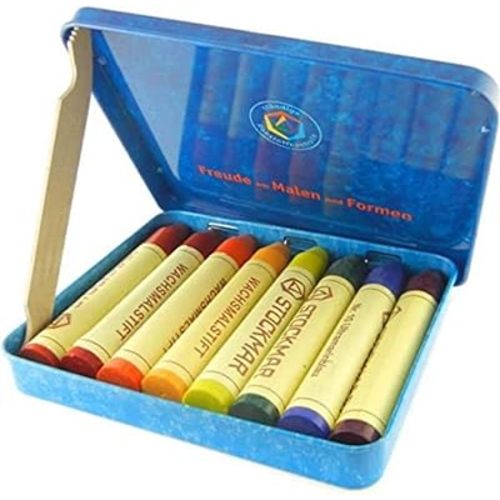Stockmar Beeswax Stick Crayons in Storage Tin, Set of 8 Colors, Waldorf Assortment