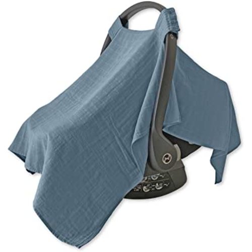 MOZAH 100% Organic Muslin Baby Carrier Cover Car Seat Cover Baby Boy Car Seat Cover Baby Carseat Cover (Blue Mirage)