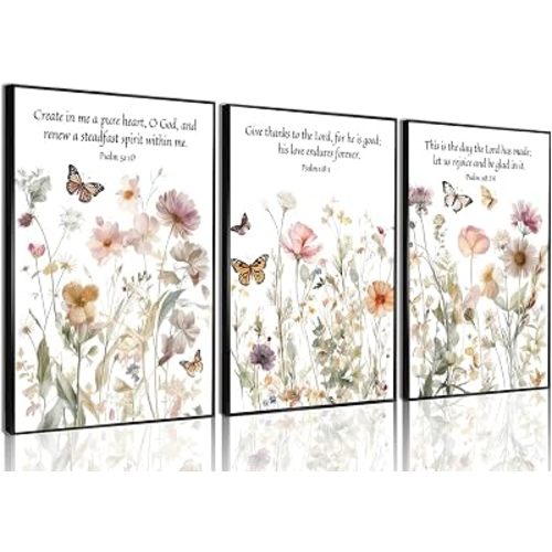 3Pcs Wildflower Nursery Wall Art Watercolor Flowers Picture Wildflowers Bible Verse Poster Butterflies And Florals Wall Decor For Girl Nursery Office Bedroom Livingroom Inspirational Wall Decoration 12x16in Unframed