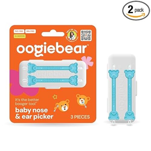 oogiebear: Baby Nose Cleaner & Ear Wax Removal Tool - Safe Booger & Earwax Removal for Newborns, Infants, Toddlers - Dual-Ended - Essential Baby Stuff, Diaper Bag Must-Have, 2 Pack Blue with CASE