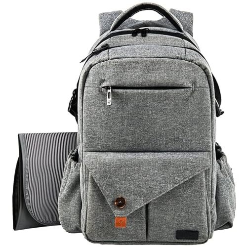 Hap Tim Multi-Function Large Baby Diaper Bag Backpack with Stroller Straps, Insulated Pockets, Changing Pad, Stylish & Anti-Water Material(Gray-5284)