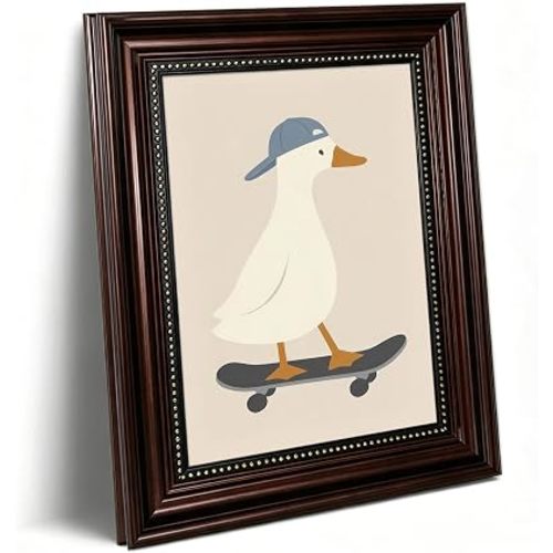 Framed Silly Goose Nursery Picture Wall Art Cute Skateboard Duck Decor