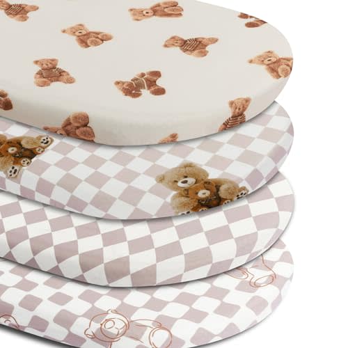 Fitted Baby Neutral Bassinet Sheets Bear and Buffalo Check Plaid Breathable Unisex Baby Sheet Set for Boys or Girls