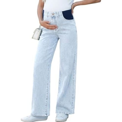 BLENCOT Maternity Jeans for Women Wide Leg Pregnancy Pants