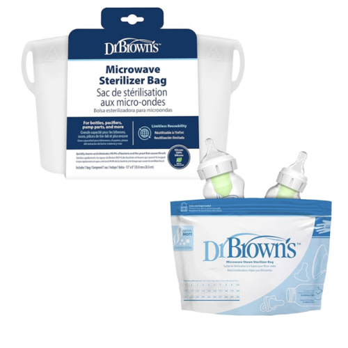 Dr. Brown's Reusable Silicone & Disposable Plastic Microwave Steam Sterilizer Bags for Baby Bottles, Breast Pump Parts & Pacifiers - 5-Pack