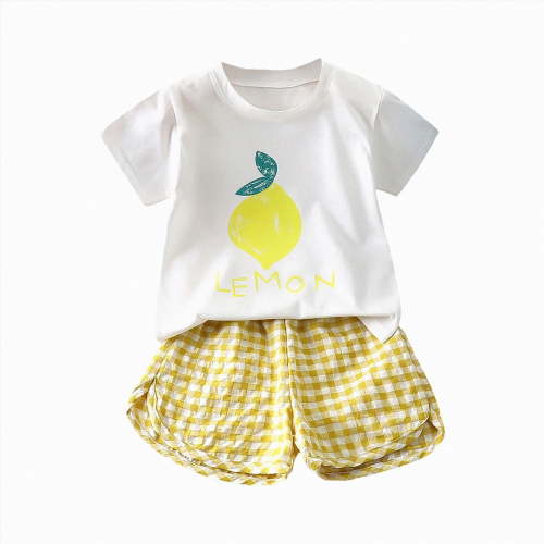 OYXSER Baby Girl Summer Clothes 18 24 Months Cartoon Fruit Plaid Print Short Sleeve T-Shirts Shorts Clothing Set 2pcs Shorts Outfits Set, Yellow 18-24M
