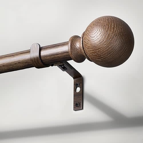 BRIOFOX Walnut Wood Curtain Rods for Windows 28 to 48 Inch(2.3-4ft)- 1'' Diameter Heavy Duty Curtain Rods with Imitation Wood Grain Pattern Finials,Adjustable Decorative Curtain Rods Set,28-48''