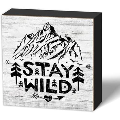 Inspirational Wooden Nursery Decor Mountain Decor Wood Box Sign Rustic Nature Forest Woodland Adventure Motivational Wooden Decor for Baby Bedroom Nursery Decor - Stay Wild