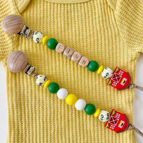 Customized Farm Pacifier Clip | Custom Baby Name Pacifier Clip | Farm Baby Gift | Baby Shower Gift for Boy | Silicone Pacifier Clip