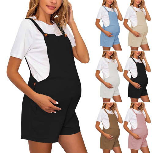 THDHVS Maternity Jumpsuit,Maternity Romper,Maternity Jumpsuit Shorts for Women with Adjustable Waist and Supportive Shoulder Straps This Solid Color Romper Offers Flattering Fits for Casual Outings