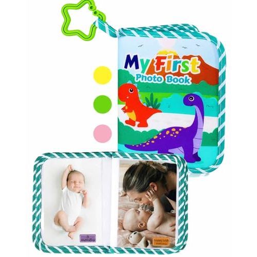 Baby Photo Album – My First Photo Album for Baby with Soft Fabric Cover – Baby Memory Book for 4x6 Photos – Keepsake Gift for Newborn, Kids & Toddler, Baby Shower, First Birthday, Dinosaur