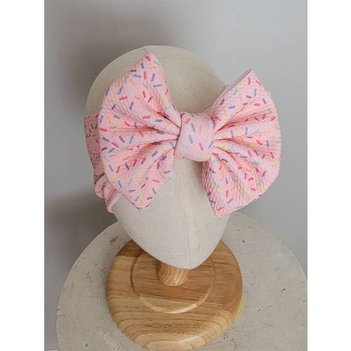 Sprinkles Pink Knit Hair Bow - Headwrap - Clip - Pigtail Bows - Headband - Pink - Piggies - Dessert - Birthday - Cupcake - Cake - Small