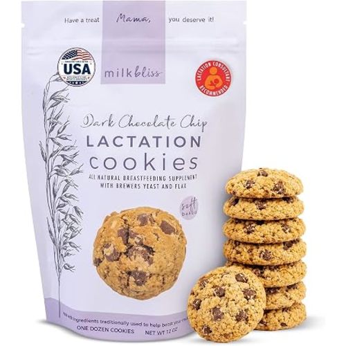 MilkBliss Dark Chocolate Chip Oatmeal Lactation Cookies with Brewers Yeast for Breastfeeding and Breastmilk Supply Increase-12 oz