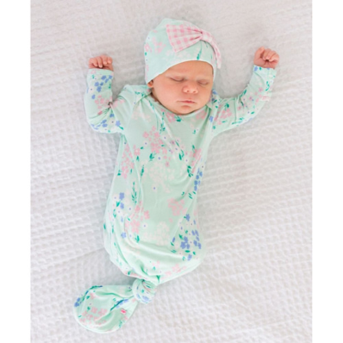 Ruffle Knotted Sleep Gown & Hat Set