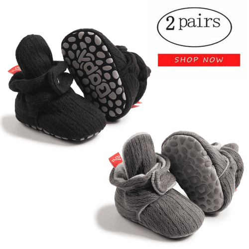 HsdsBebe Baby Girls Boys 2 Pairs Cotton Boots Newborn Winter Cozy Fleece Booties Infant Socks Shoes For 0-18 Months